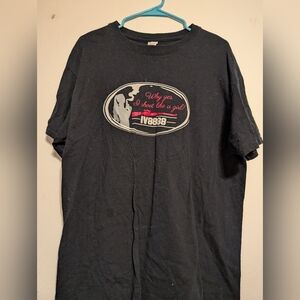 Why yes, I shoot like a girl! Black short sleeve shirt, size large